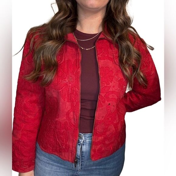 Chico’s 100% Cotton Beaded Sequin Floral Jacket - Picture 4 of 14